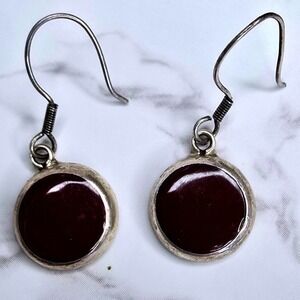 Vintage Mexican Sterling Silver 925 PGJ Reddish Brown Stone Dangle Earrings 1.5g